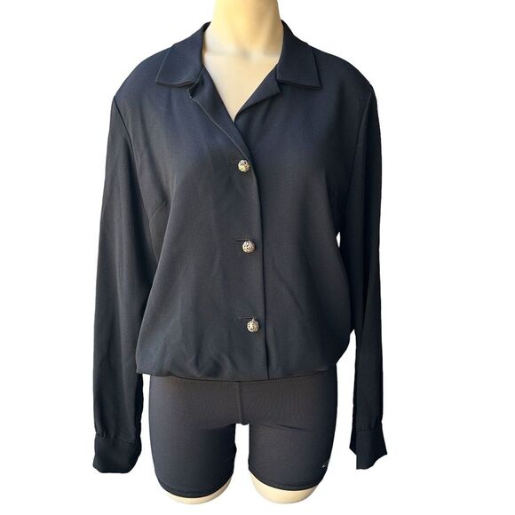 Sidney Heller Blouse Shirt Top Size 16 Long Sleeve Black Ornate Buttons Designer - Picture 1 of 9